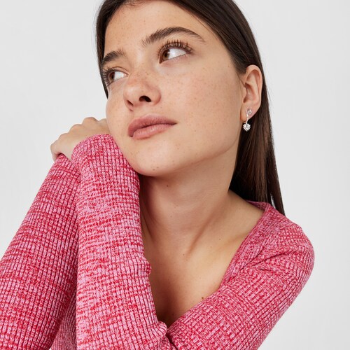 Silver heart motif hoop Earrings San Valentín