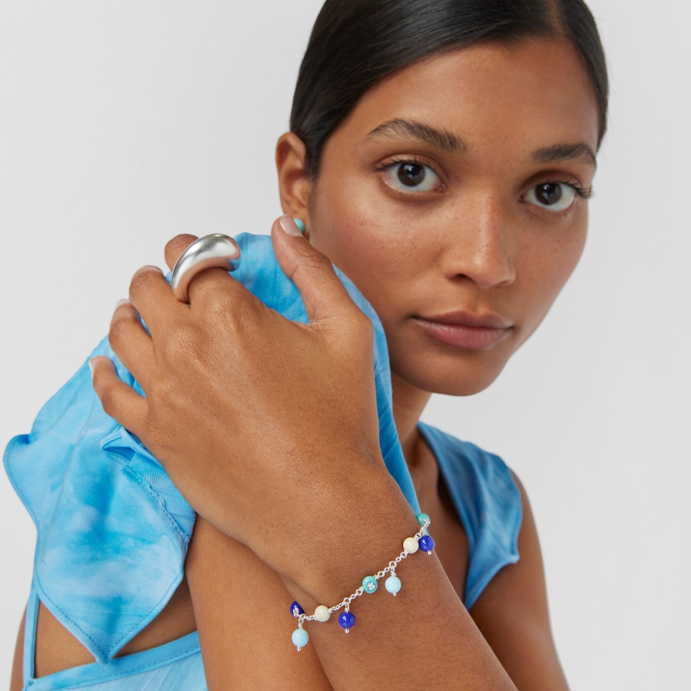Silver, Murano glass and blue nylon Bracelet Icon Glass