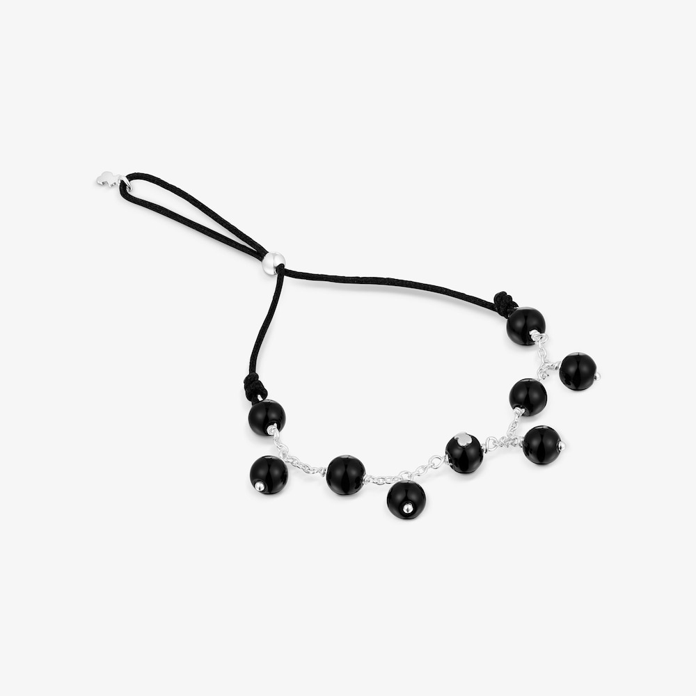 Pulsera de plata, &oacute;nix y nylon negro Icon Glass