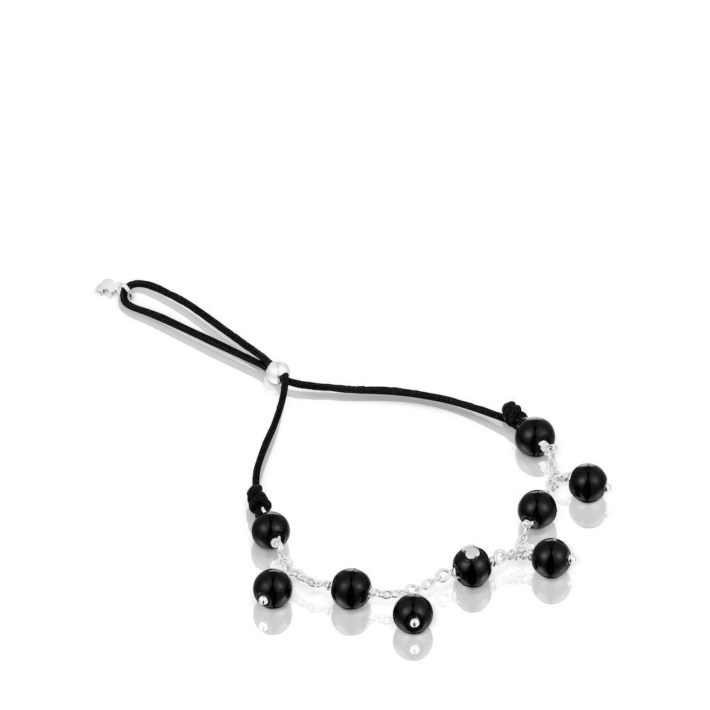Silver, onyx and black nylon Bracelet Icon Glass