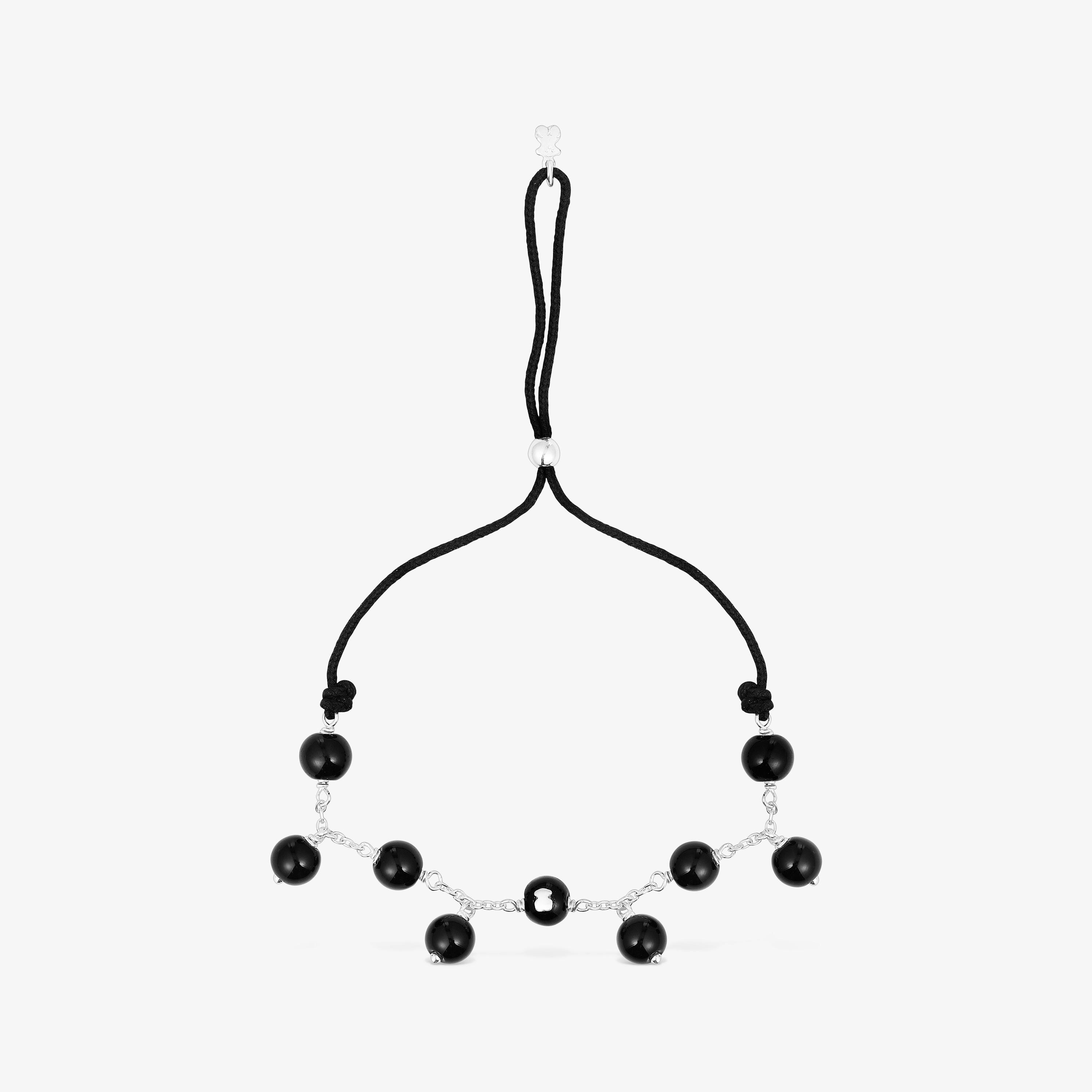 Silver, onyx and black nylon Bracelet Icon Glass