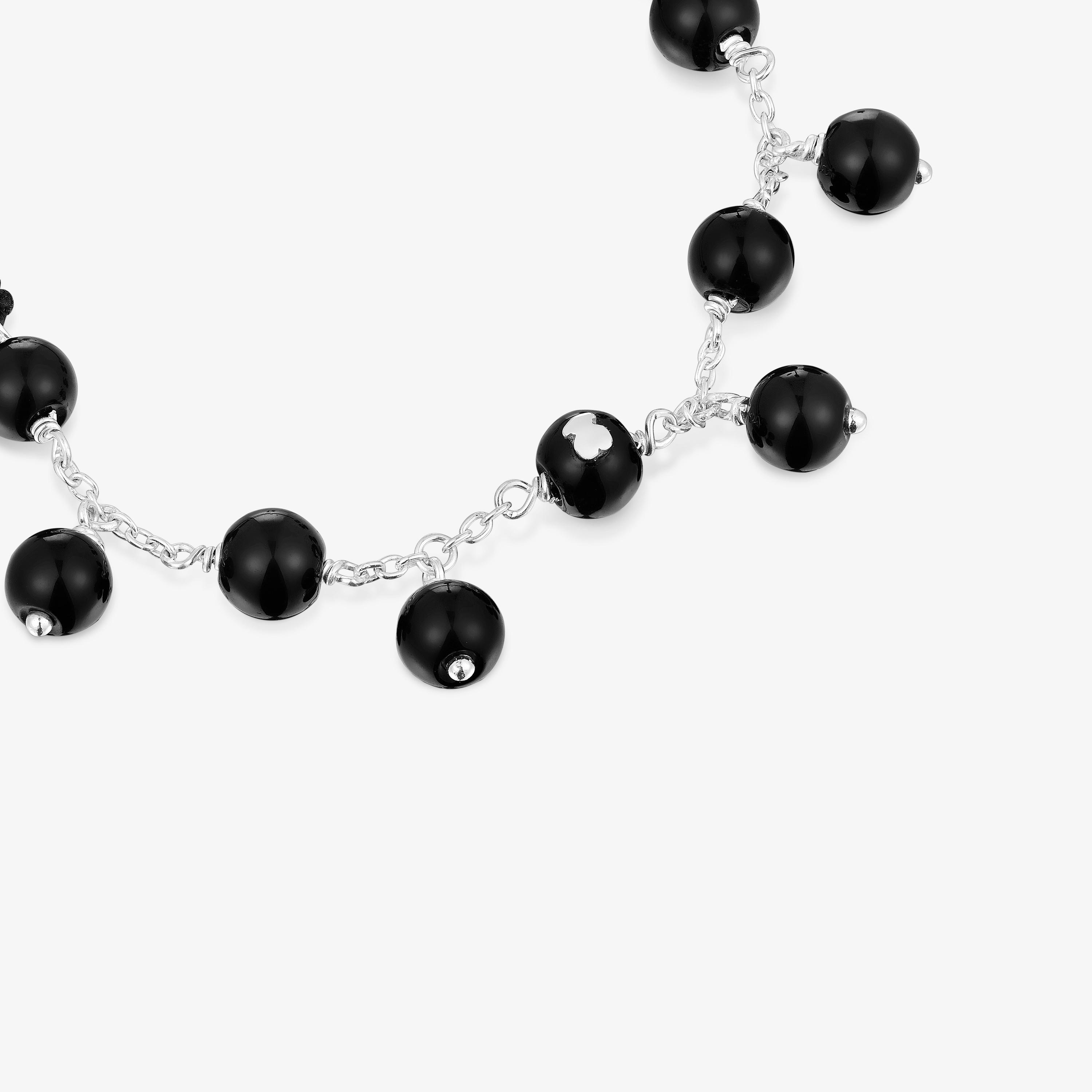 Silver, onyx and black nylon Bracelet Icon Glass