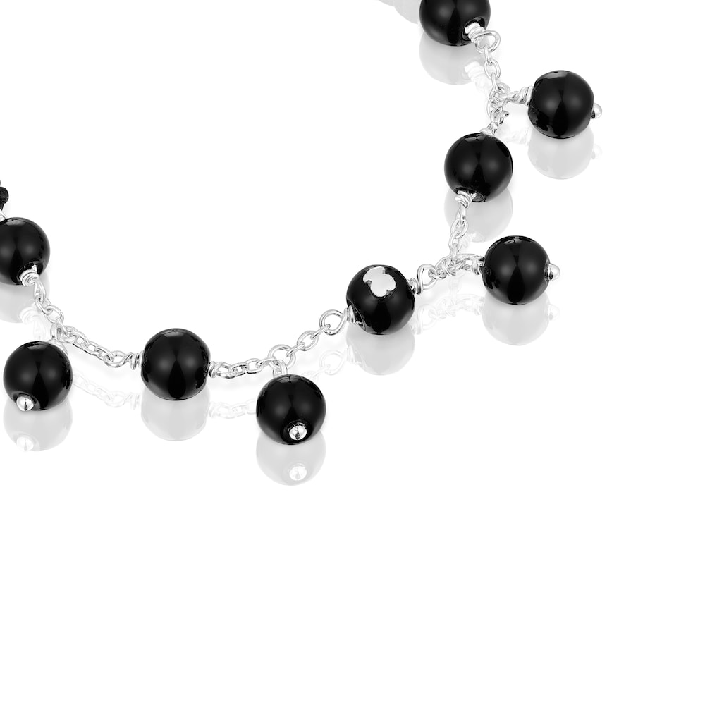 Silver, onyx and black nylon Bracelet Icon Glass Silver, onyx and black nylon Bracelet Icon Glass