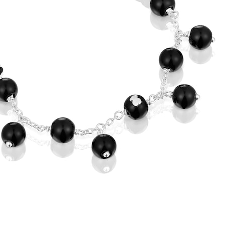 Silver, onyx and black nylon Bracelet Icon Glass