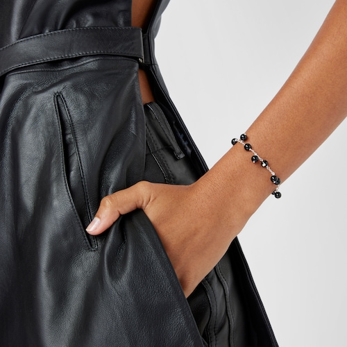 Silver, onyx and black nylon Bracelet Icon Glass