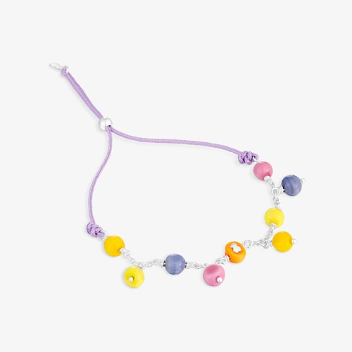 Pulsera de plata, cristal de Murano y nylon lila Icon Glass