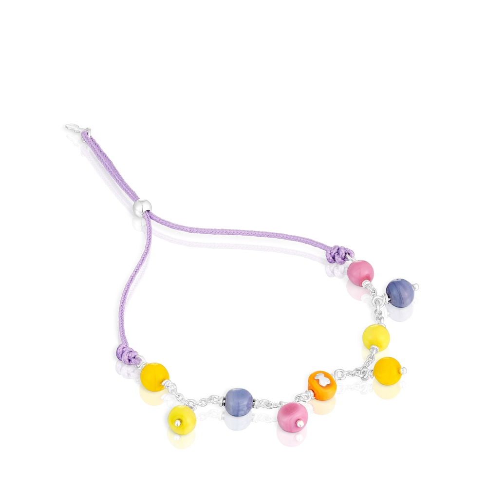 Silver, Murano glass and lilac-colored nylon Bracelet Icon Glass