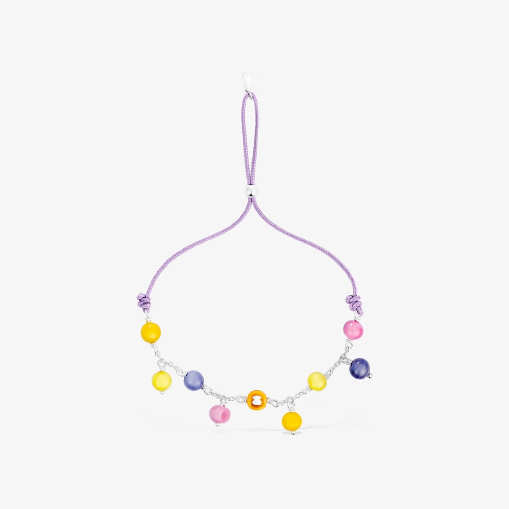 Pulsera de plata, cristal de Murano y nylon lila Icon Glass