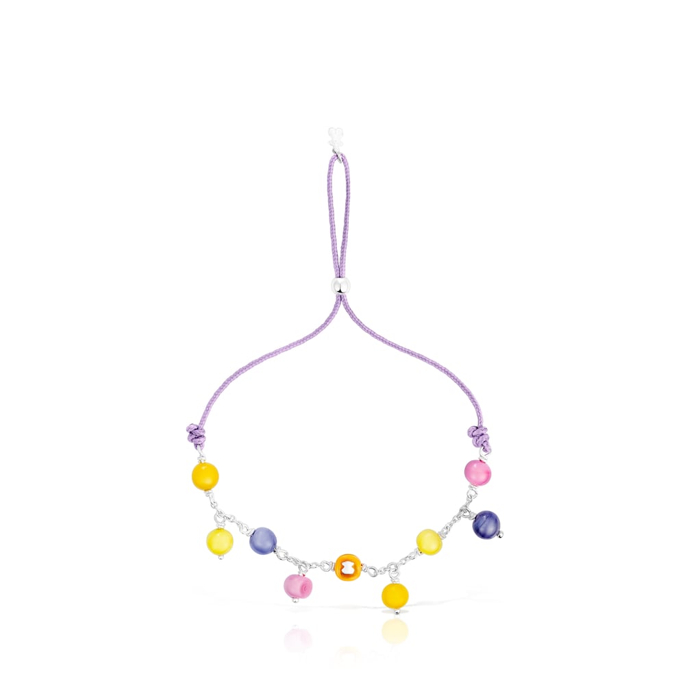 Pulsera de plata, cristal de Murano y nylon lila Icon Glass image number 1