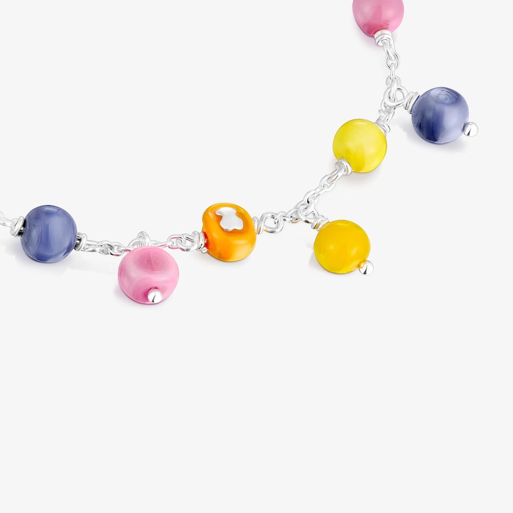 Pulsera de plata, cristal de Murano y nylon lila Icon Glass