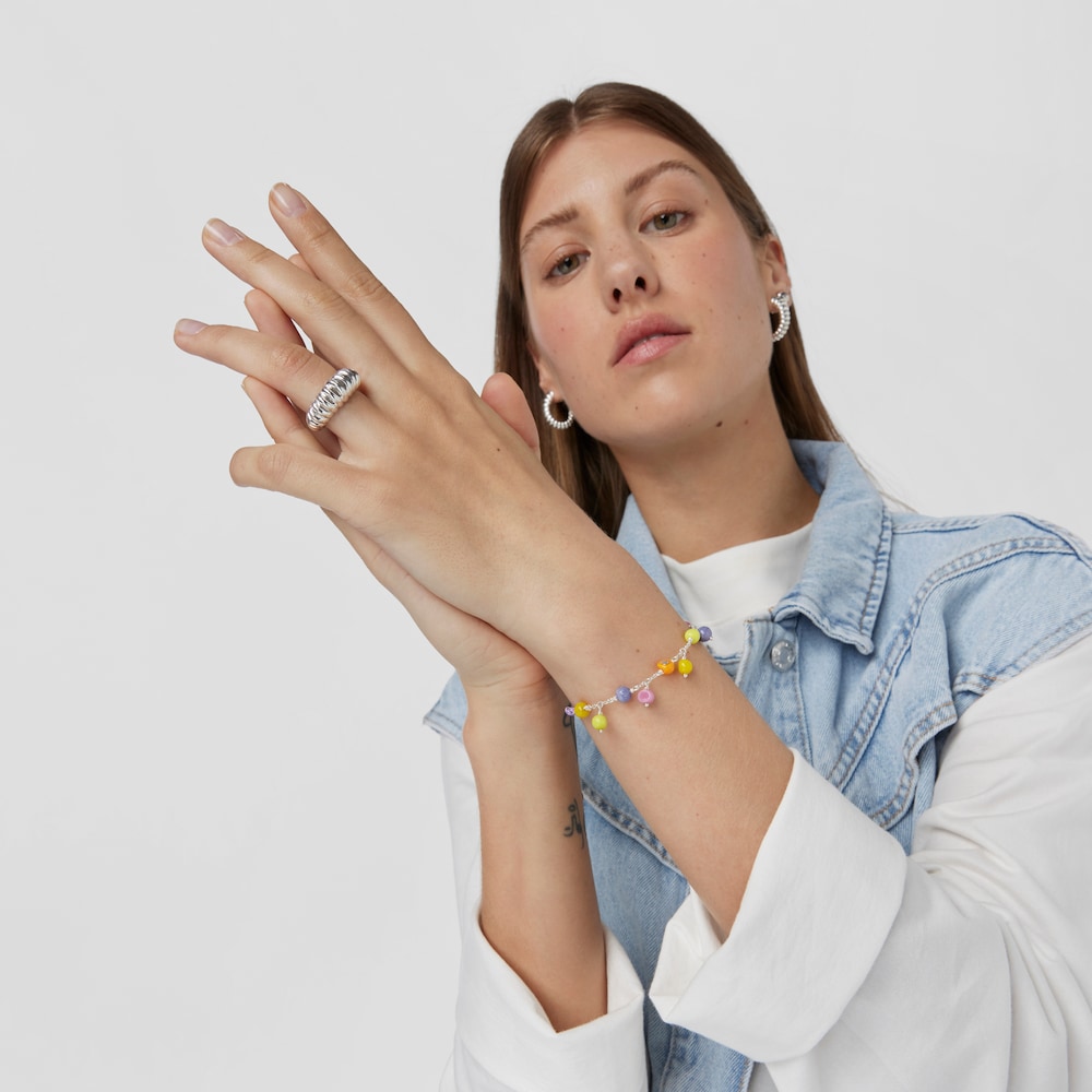 Pulsera de plata, cristal de Murano y nylon lila Icon Glass