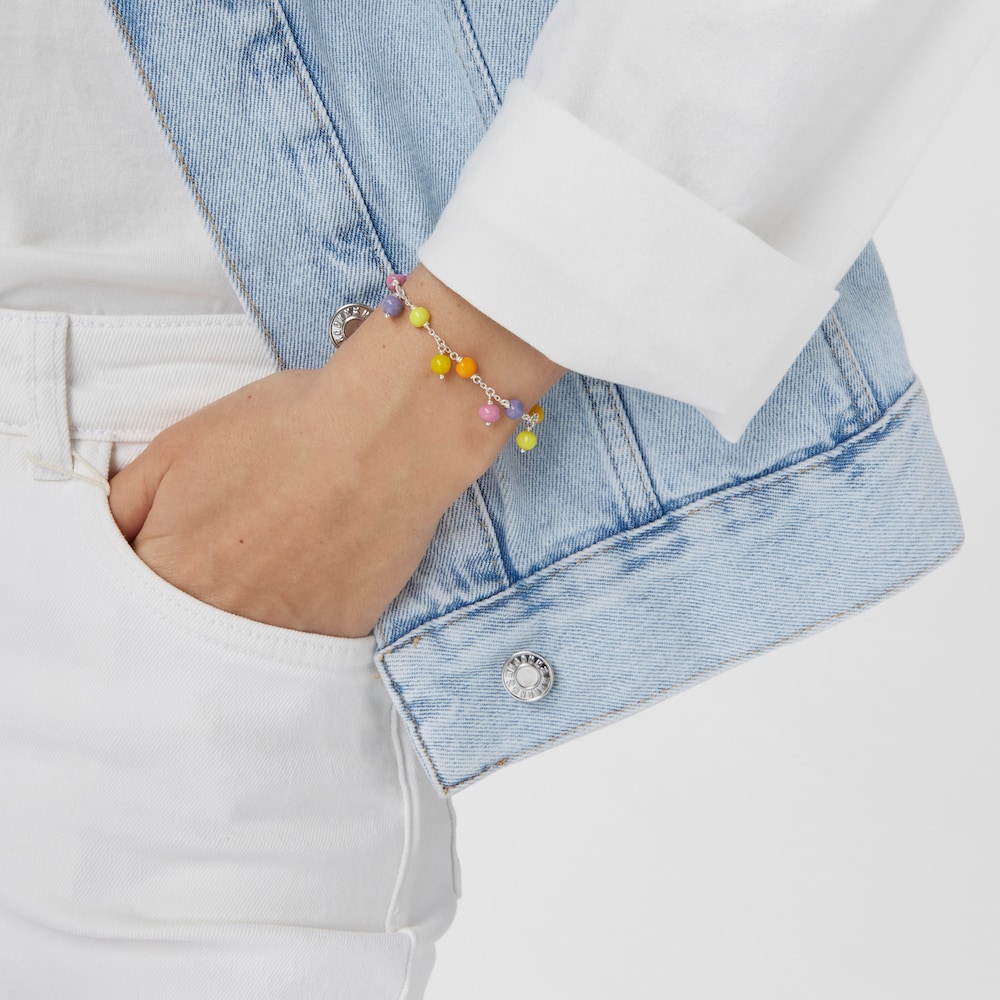 Pulsera de plata, cristal de Murano y nylon lila Icon Glass