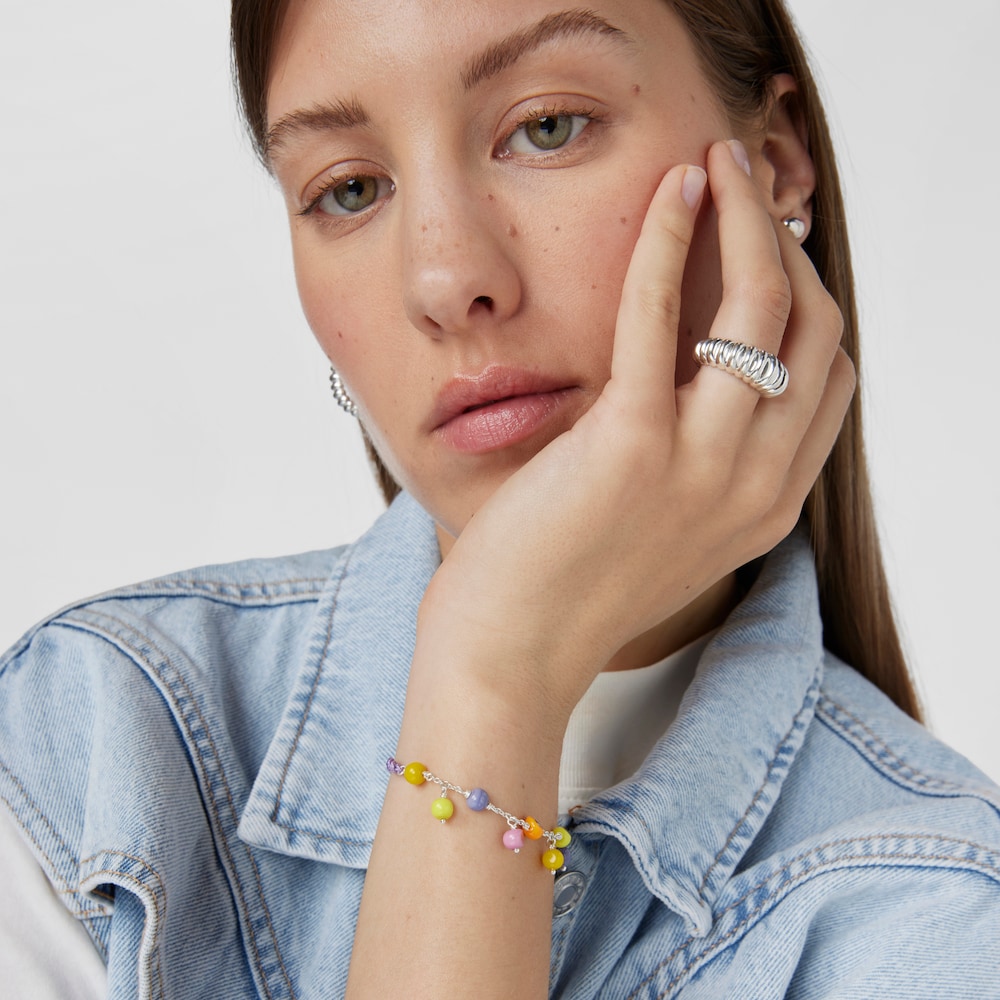 Pulsera de plata, cristal de Murano y nylon lila Icon Glass