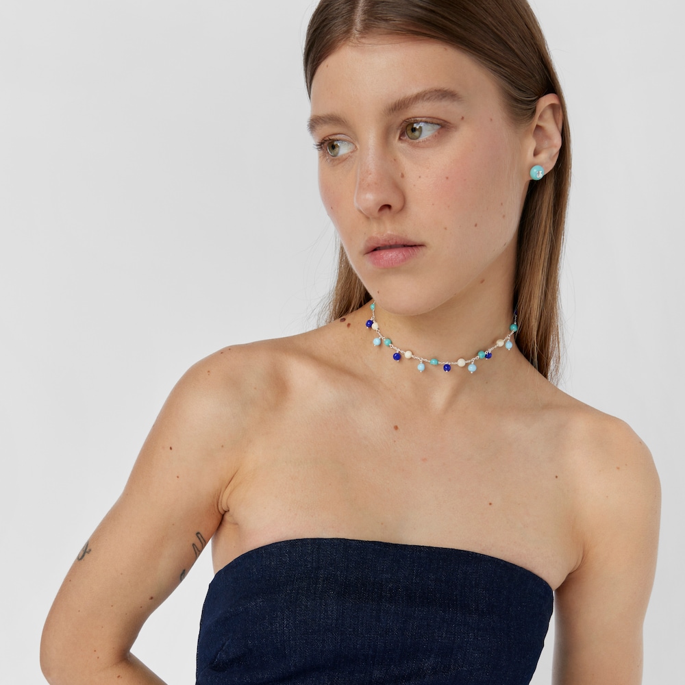 Collar de plata, cristal de Murano y nylon azul Icon Glass image number 3