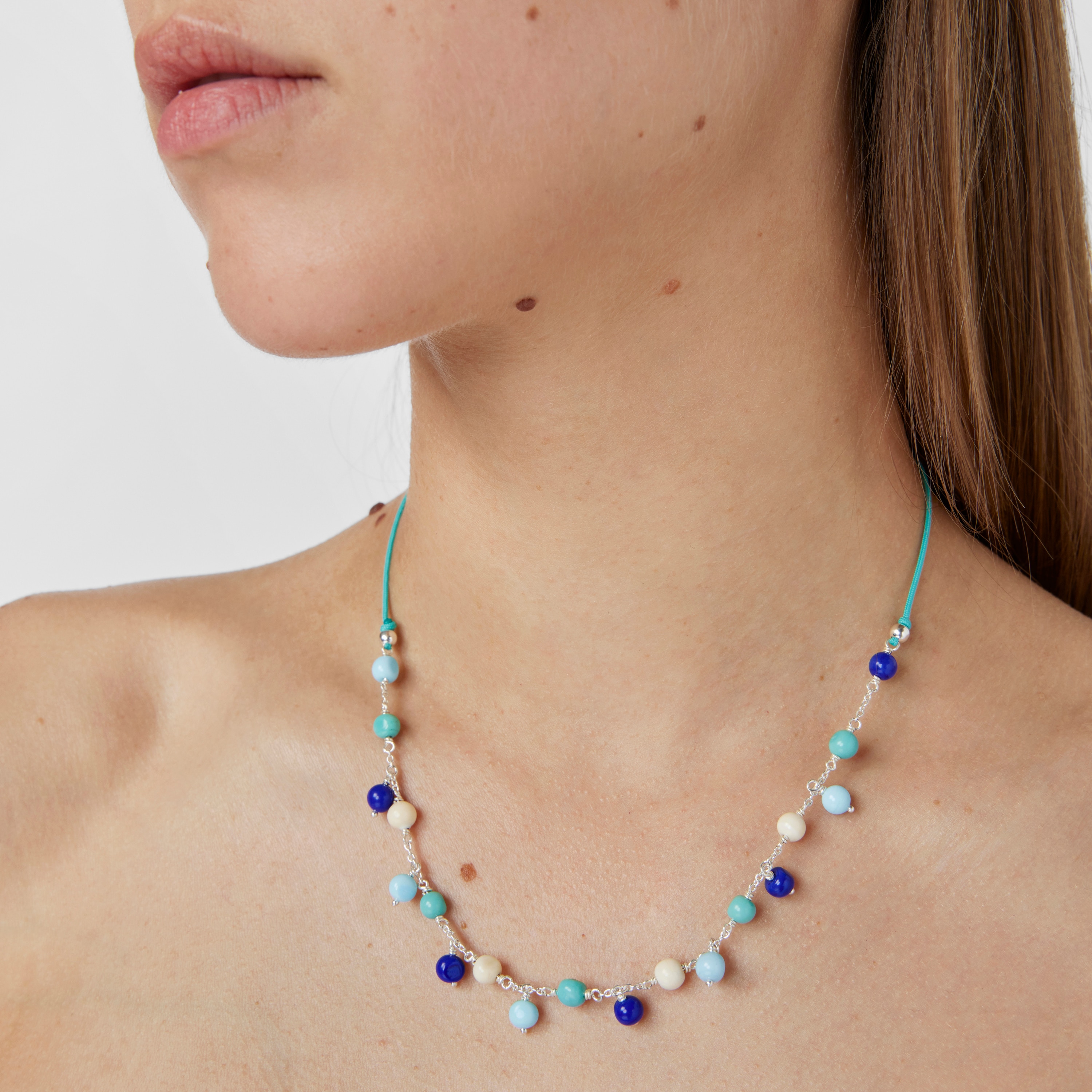 Silver, Murano glass and blue nylon Necklace Icon Glass