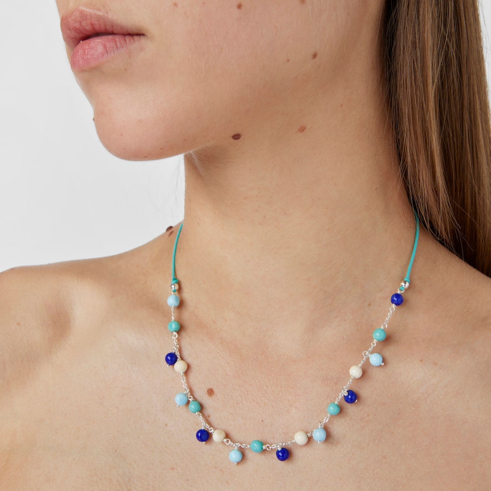 Collar de plata, cristal de Murano y nylon azul Icon Glass image number 4