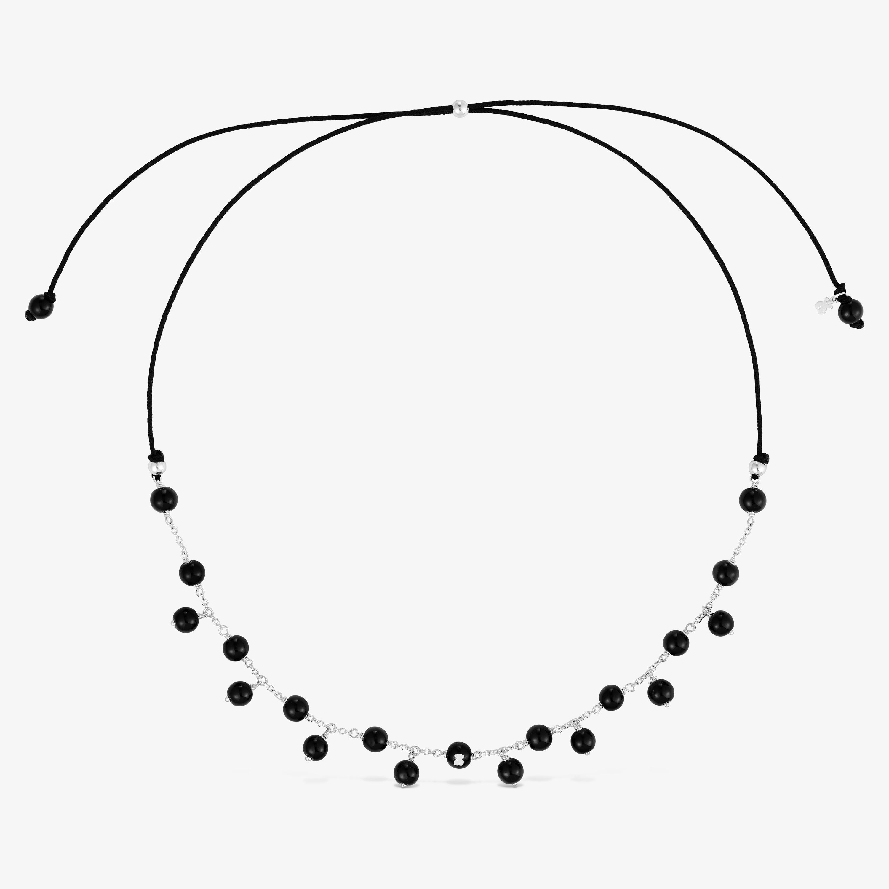 Silver, onyx and black nylon Necklace Icon Glass