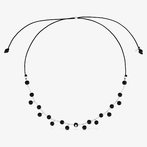 Silver, onyx and black nylon Necklace Icon Glass