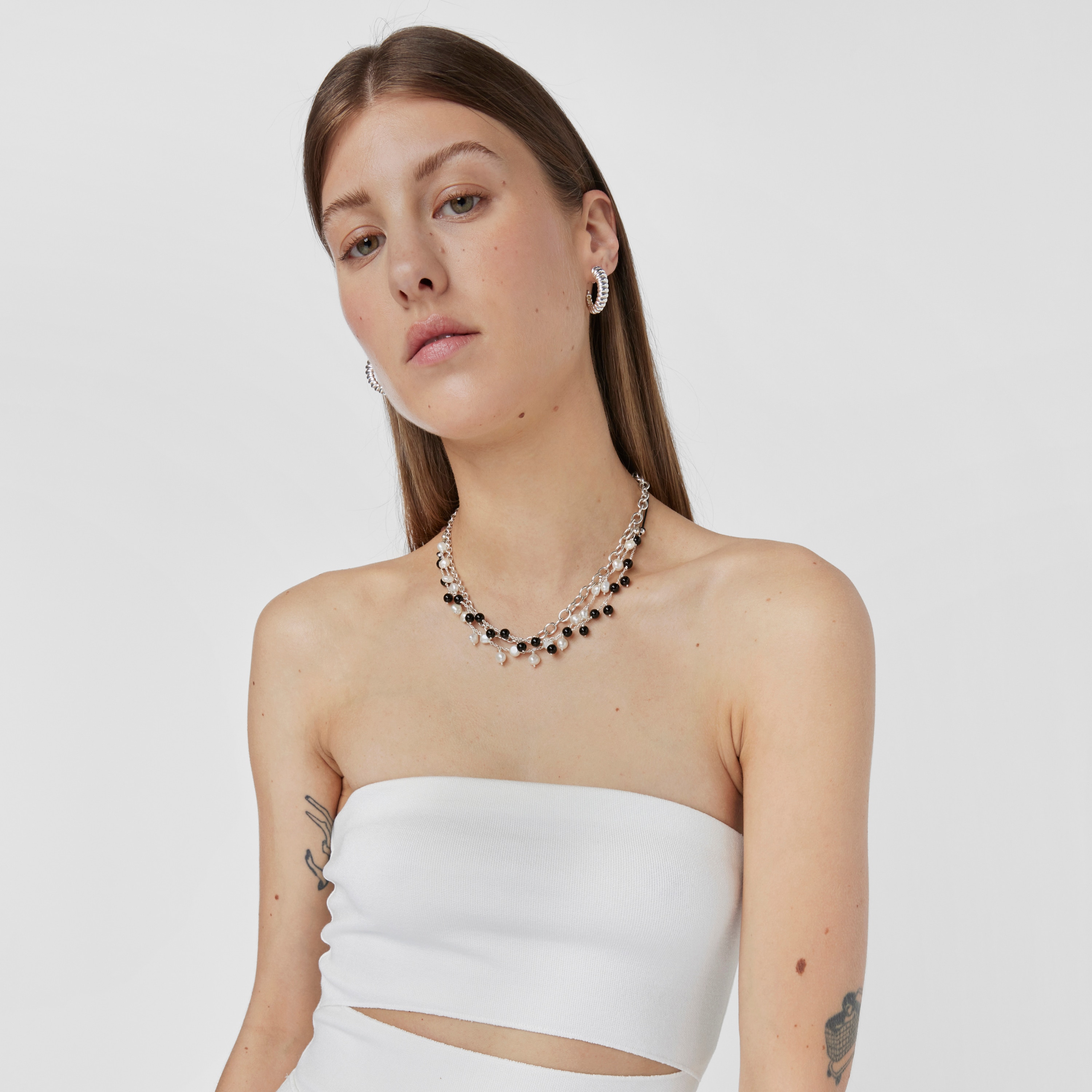 Silver, onyx and black nylon Necklace Icon Glass