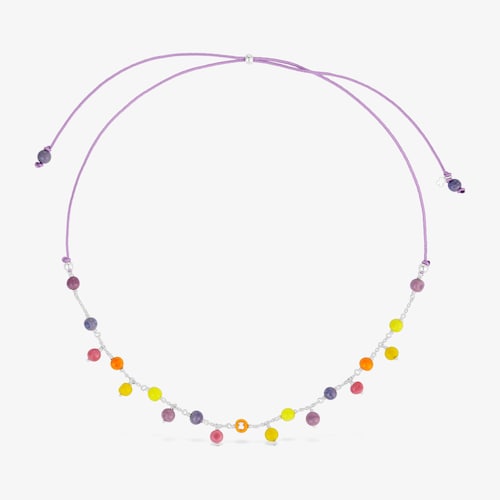 Collar de plata, cristal de Murano y nylon lila Icon Glass