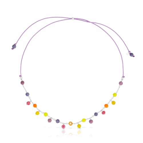 Collar de plata, cristal de Murano y nylon lila Icon Glass