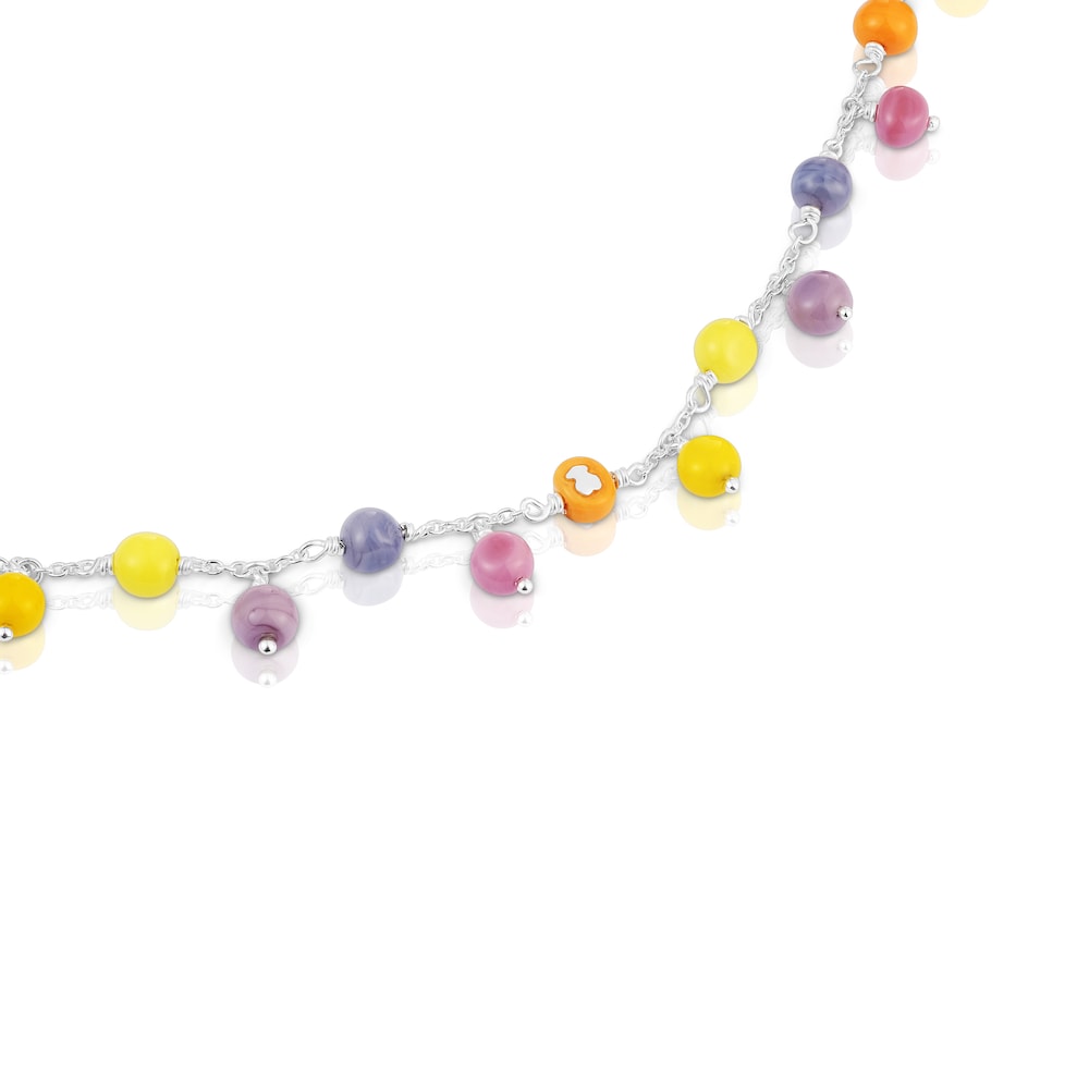 Collar de plata, cristal de Murano y nylon lila Icon Glass image number 1