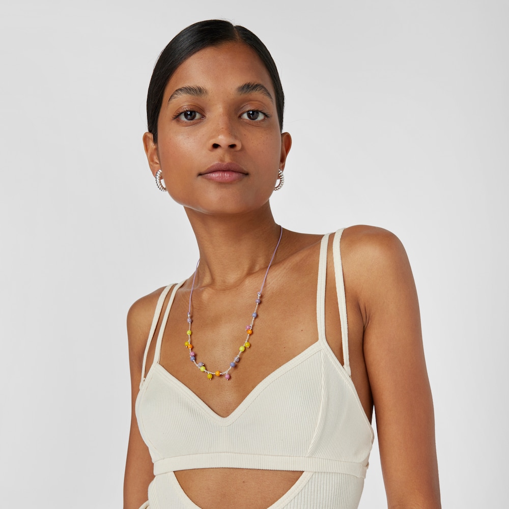 N&aacute;hrdeln&iacute;k ze stř&iacute;bra, mur&aacute;nsk&eacute;ho skla a&nbsp;fialov&eacute;ho nylonu Icon Glass