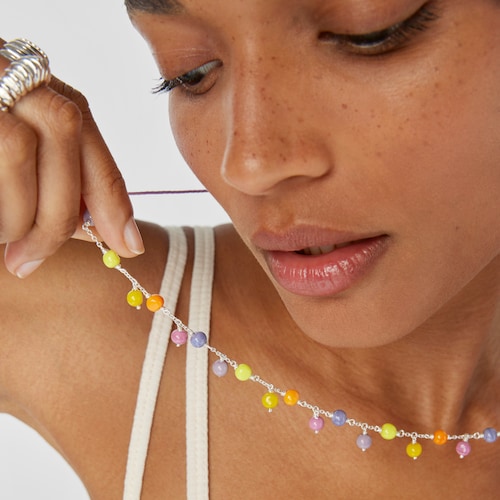 Collar de plata, cristal de Murano y nylon lila Icon Glass