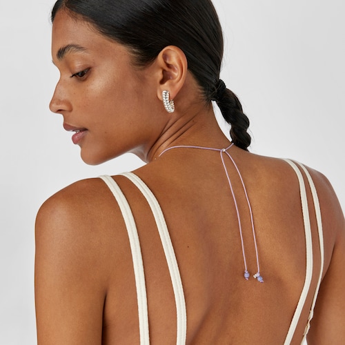 Collar de plata, cristal de Murano y nylon lila Icon Glass