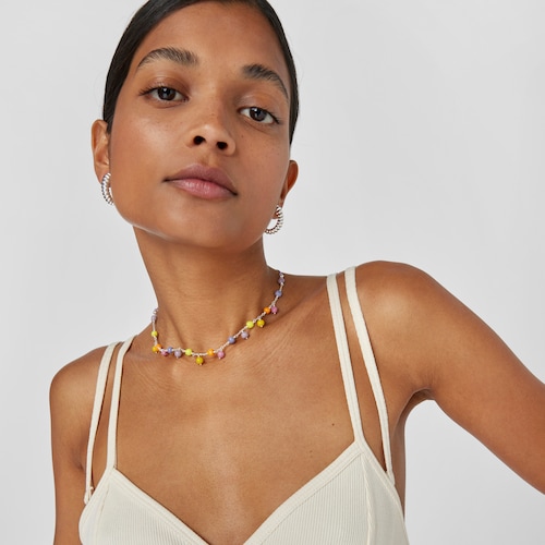 Collar de plata, cristal de Murano y nylon lila Icon Glass