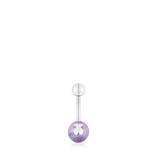 Steel and lilac-colored Murano glass Navel piercing Icon Glass