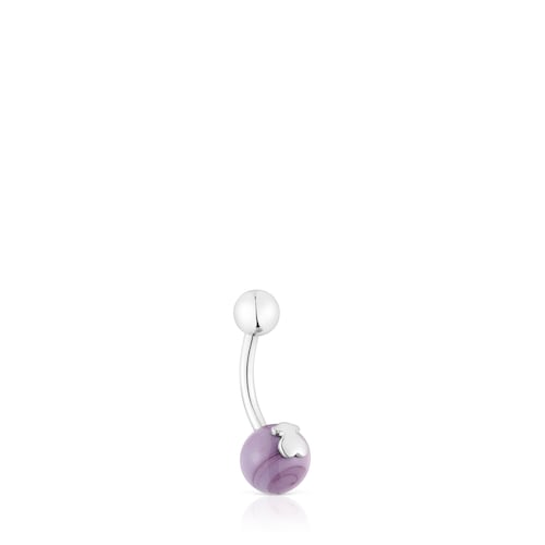 Steel and lilac-colored Murano glass Navel piercing Icon Glass