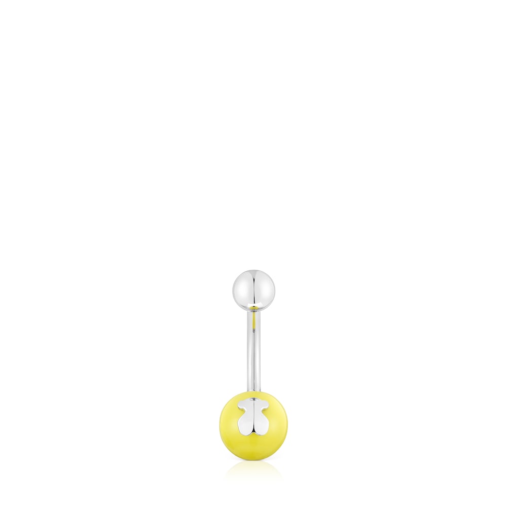 Piercing de ombligo de acero y cristal de Murano amarillo Icon Glass image number 0