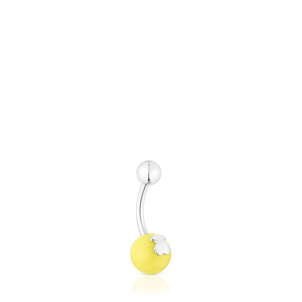 Piercing de ombligo de acero y cristal de Murano amarillo Icon Glass image number 1