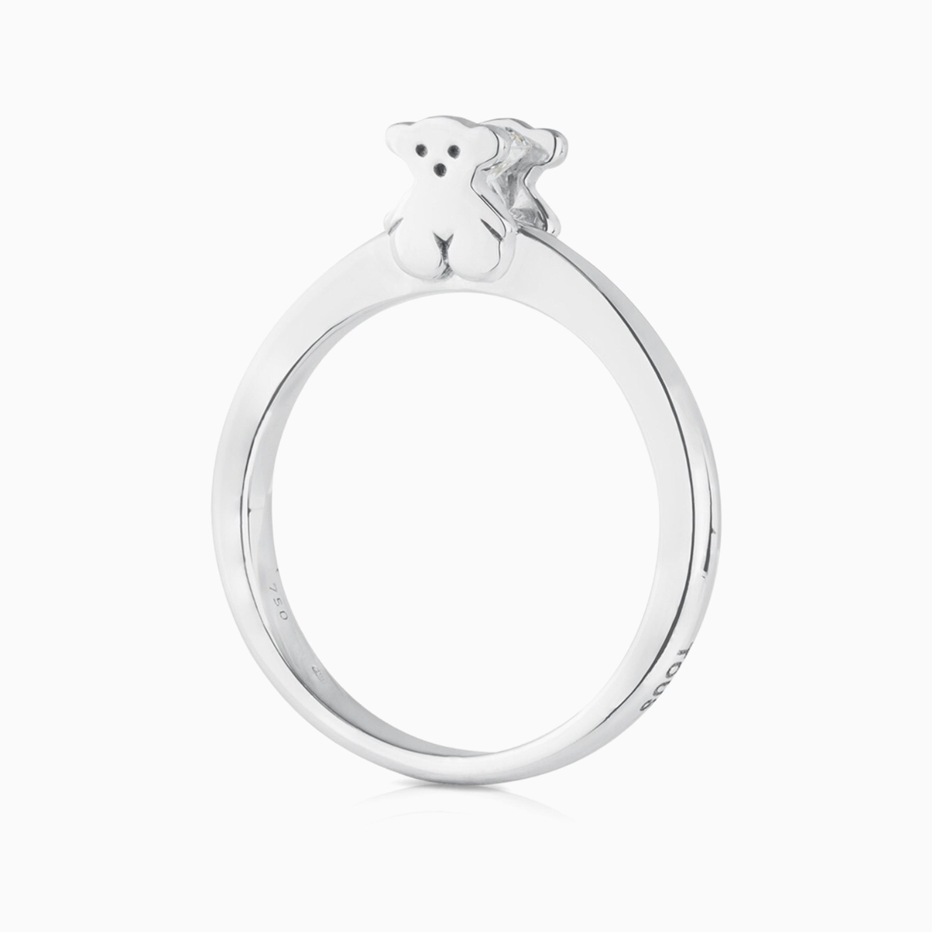 18K white gold TOUS Sweet Diamonds Ring with Diamond Bear motif