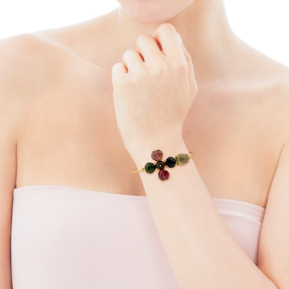 ATELIER Precious Gemstones Bangle in Gold with Tourmalines and Quartz