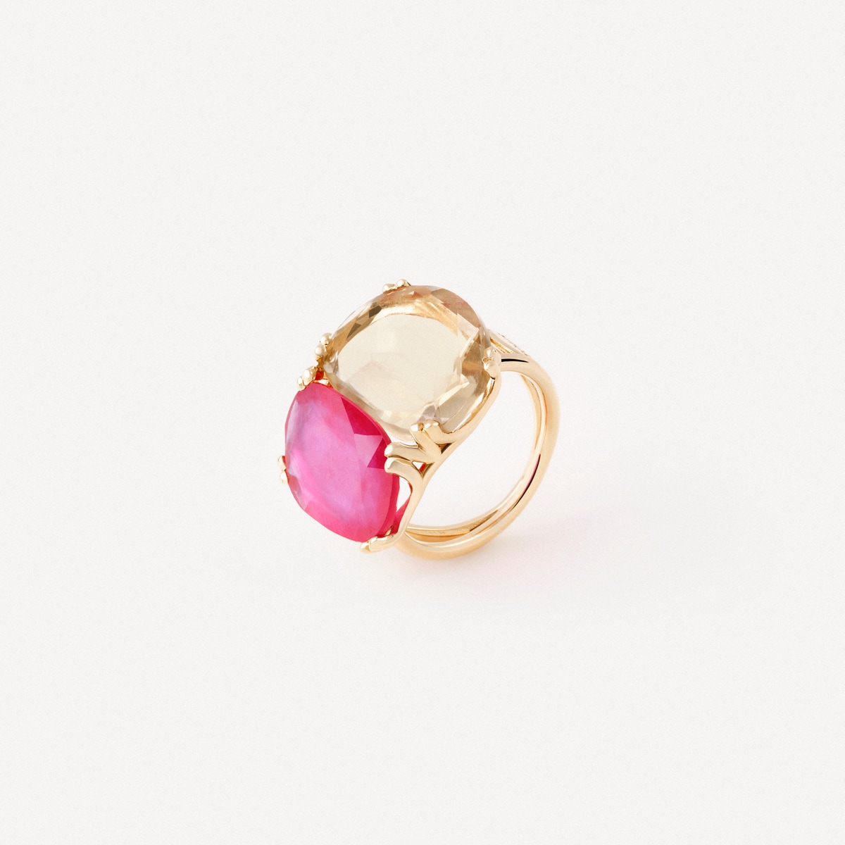 Gold Ring with glass-filled ruby and quartz TOUS ATELIER UNIQUE PIECES