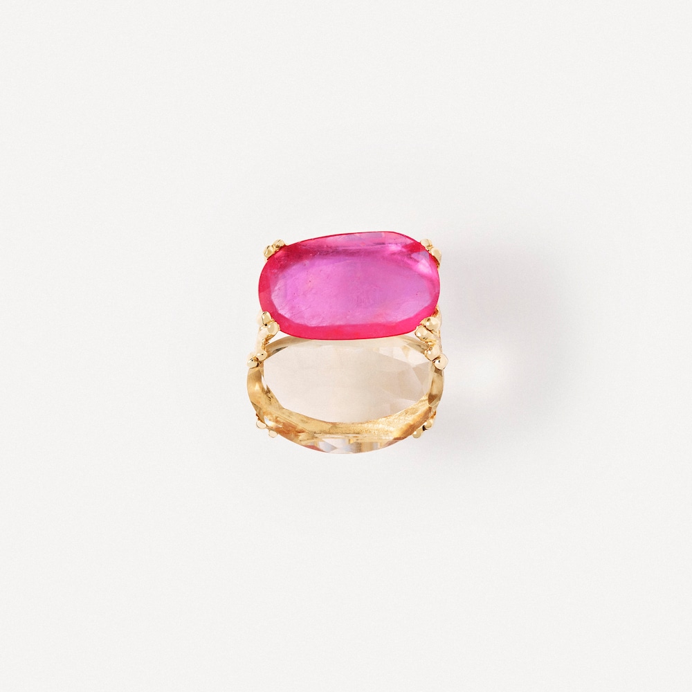 Gold Ring with glass-filled ruby and quartz TOUS ATELIER UNIQUE PIECES