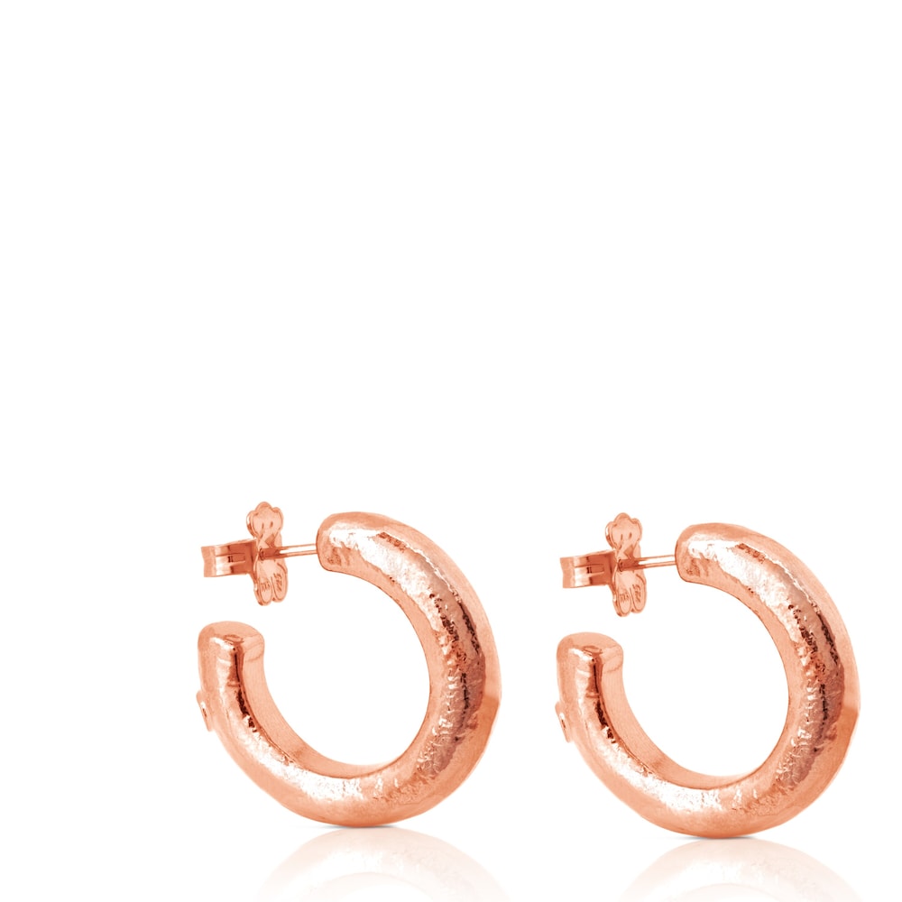 Pendientes aro con ba&ntilde;o de oro rosa 18 kt sobre plata Duna Tube