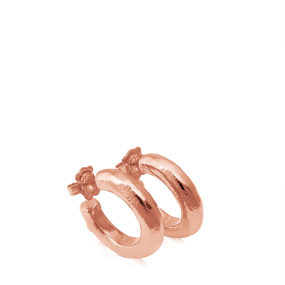 Pendientes aro con ba&ntilde;o de oro rosa 18 kt sobre plata Duna Tube