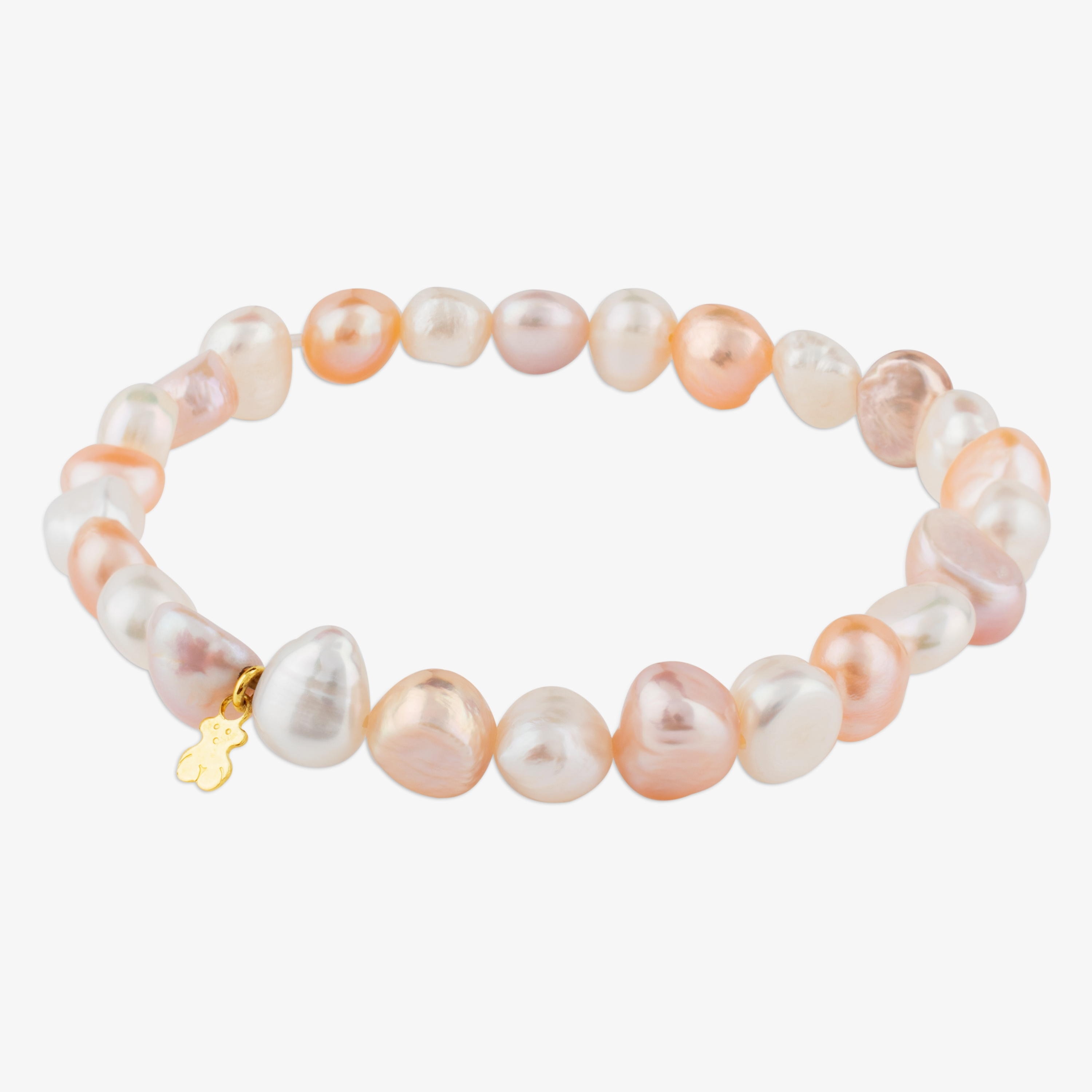 18K solid gold TOUS Pearls Bracelet with multicolor baroque pearls and Bear motif
