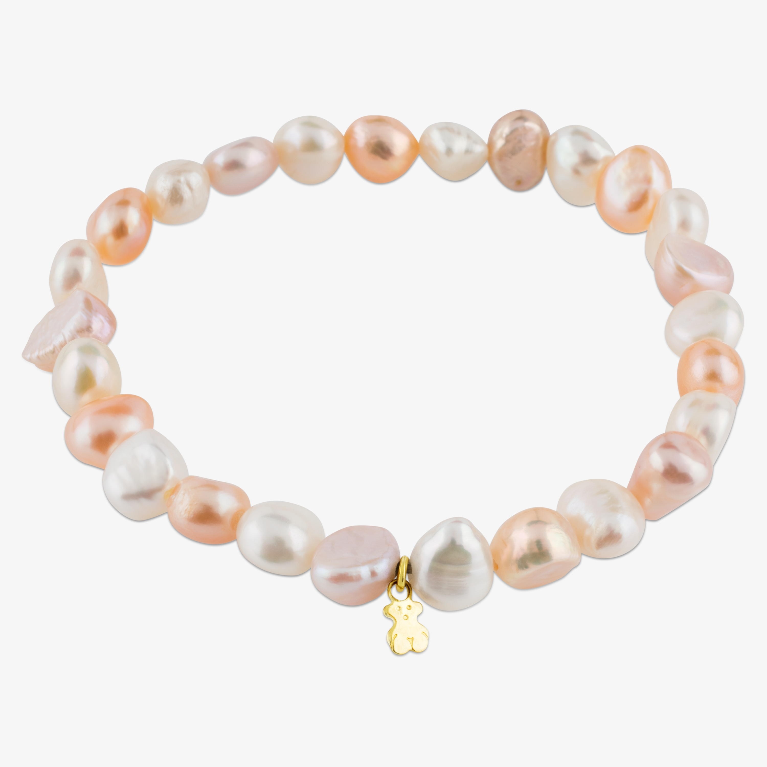 18K solid gold TOUS Pearls Bracelet with multicolor baroque pearls and Bear motif