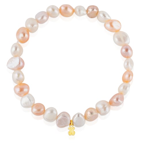 Gold TOUS Pearls Bracelet with multicolor baroque pearls and Bear motif