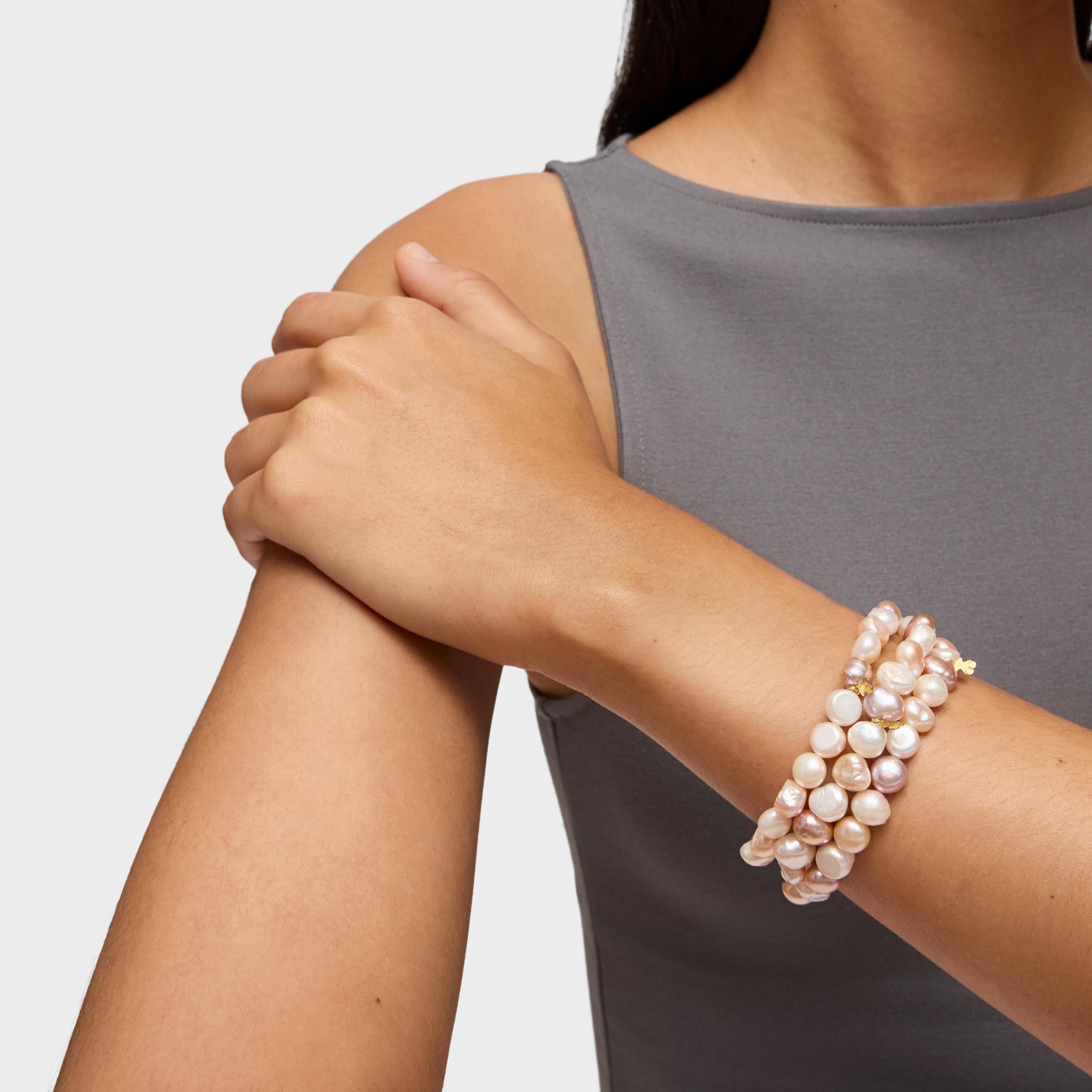 Gold TOUS Pearls Bracelet with multicolor baroque pearls and Bear motif
