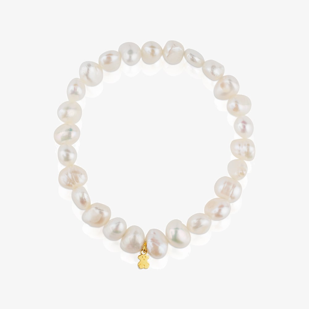 Elastyczna bransoletka Tous Sweet Dolls z pereł ze złotym misiem