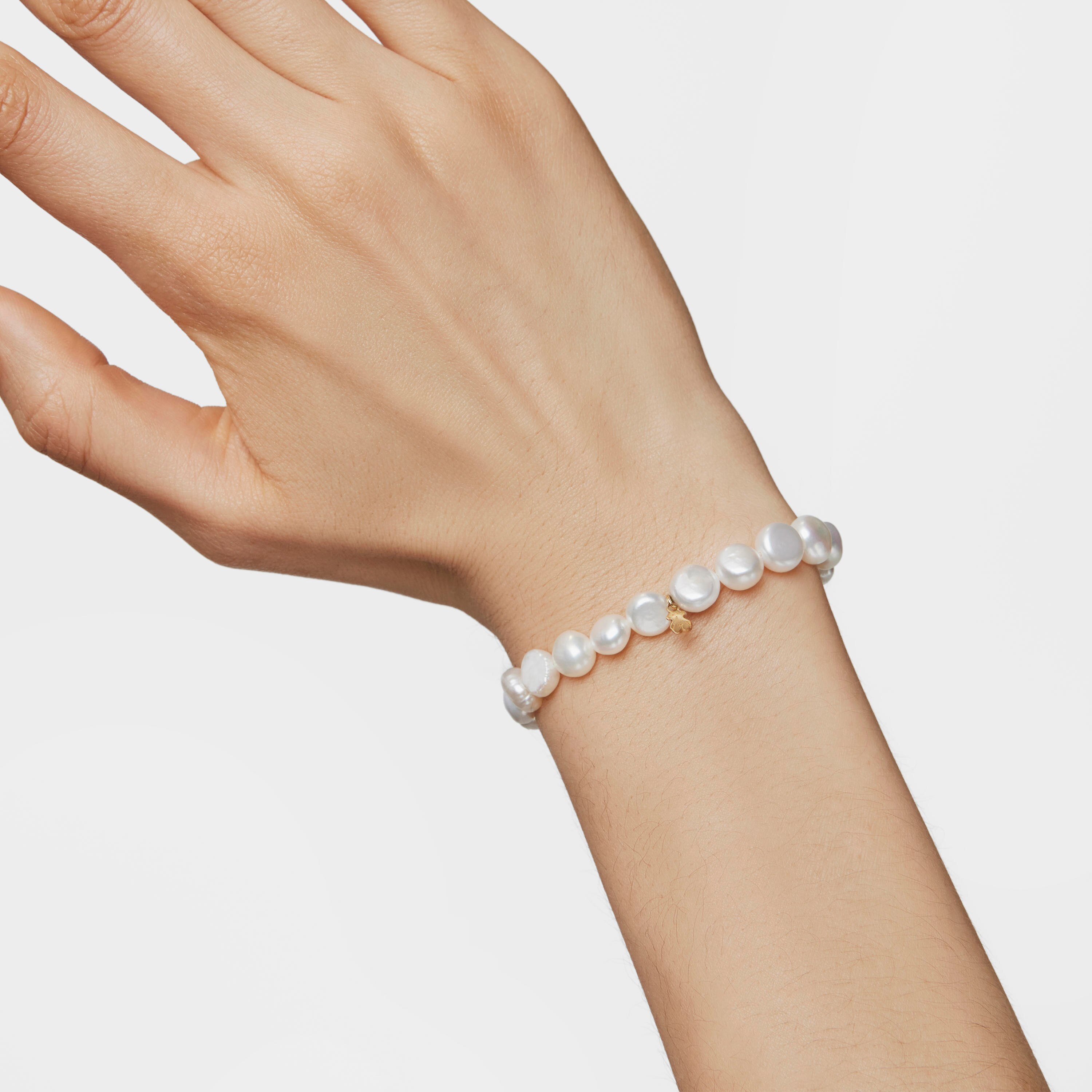 18K solid gold Sweet Dolls Bracelet with baroque pearls and Bear motif
