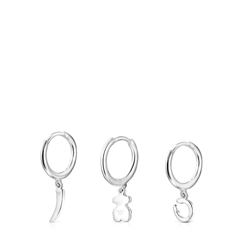 Silver TOUS Good Vibes Hooped earring Set