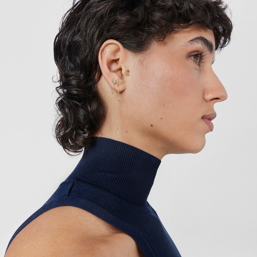 Brinco solto em ouro com corrente e top&aacute;zio Cool Joy