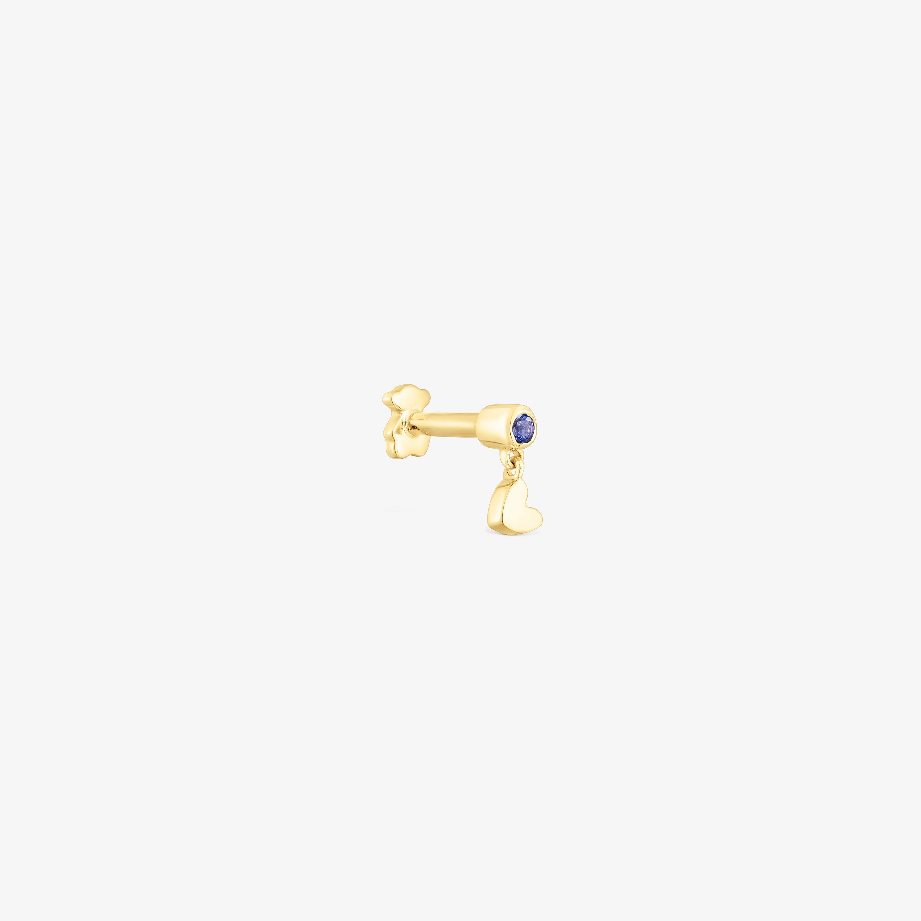 18K Solid Gold Ear piercing with iolite and heart motif Cool Joy