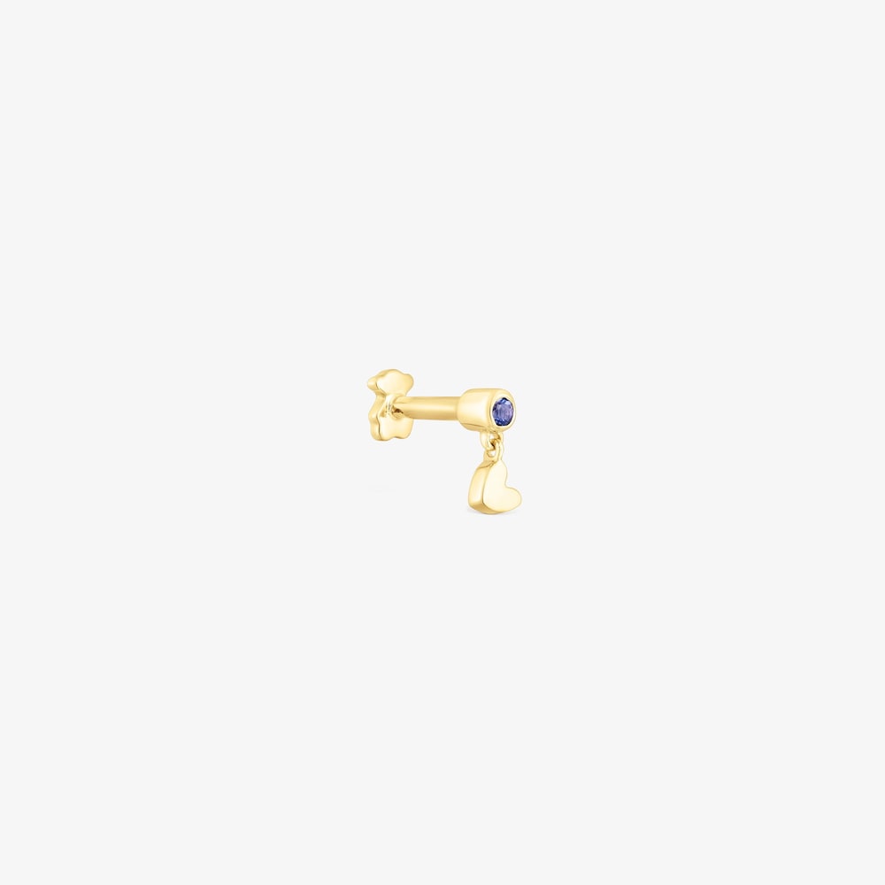 18K Solid Gold Ear piercing with iolite and heart motif Cool Joy
